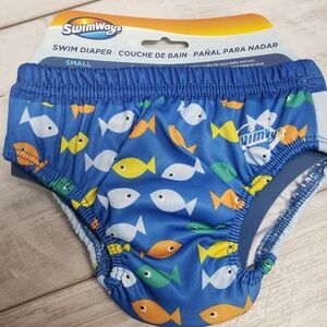 SwimWays Blue Fish Reuseable Swim Diaper Size Small 6-9 Month New